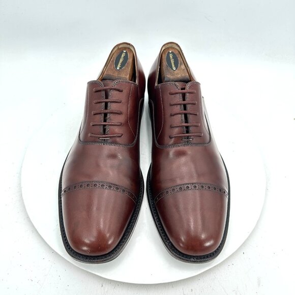 Salvatore Ferragamo Men Sz 9 3E Brown Leather Cap Toe Wingtip Oxford Dress  Shoes